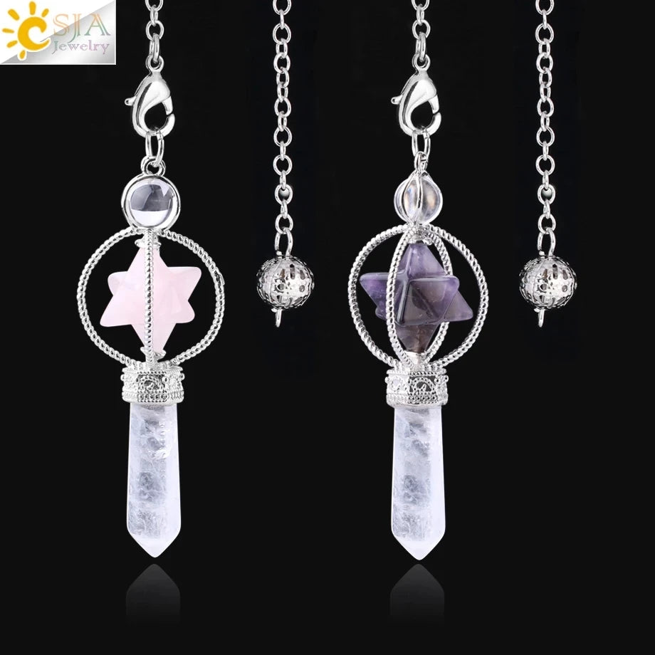 CSJA Merkaba – Balancier de Radiesthésie en Quartz, Pendule de Guérison en Pierre Naturelle, Cristal, Reiki, pendule divination , pendule radiesthésie , pendule pierre naturelle , amethyste pendules divinatoire F770