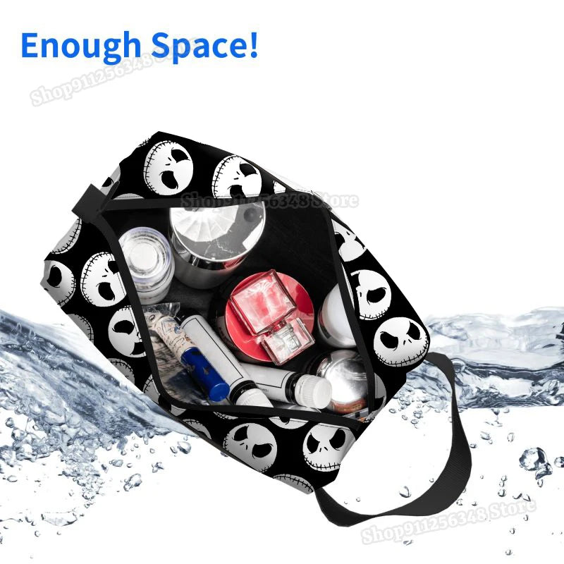 Sac à cosmétiques le cauchemar avant noël pour filles, pochette de maquillage Jack Skellington, organisateurs portables, étui de maquillage, cadeau pour femmes