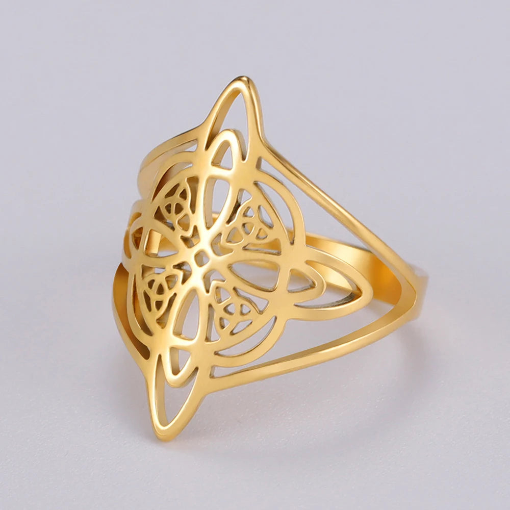 LIKGREAT bague noeud de sorcière pour femmes hommes creux en acier inoxydable bagues celtique Vintage amulette Protection Couple bijoux cadeaux