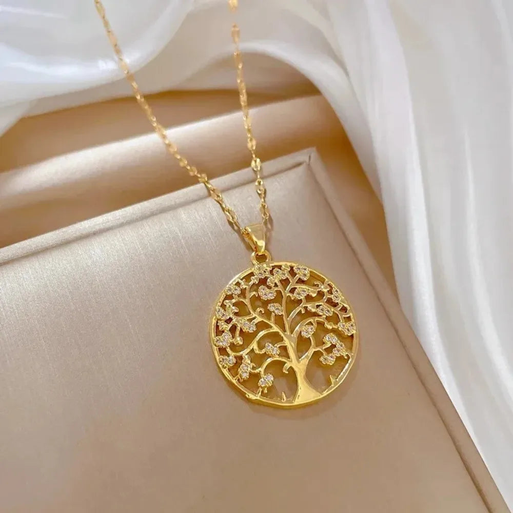 Collier pendentif arbre de vie en biscuits pour femme, acier inoxydable, bijoux esthétiques imperméables, capricieux et luxueux, vintage