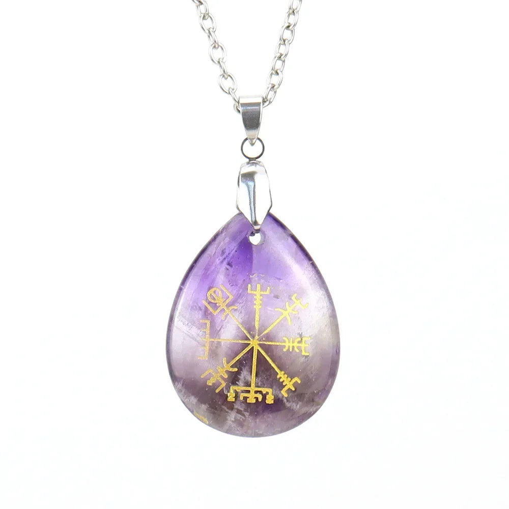 Collier pendentif en obsidienne chakra naturel, semi-réservoir, pierre d'oeil de tigre, Viking Rune Vegvisir, attention sman, Os Teardstress