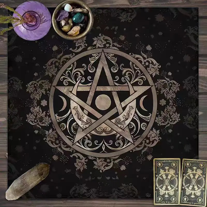 Nappe de Tarot, tissu d'autel, phase de lune, soleil, ciel étoilé, fleurs, sorcellerie, accessoires de décoration rituel d'autel, 1 pièce