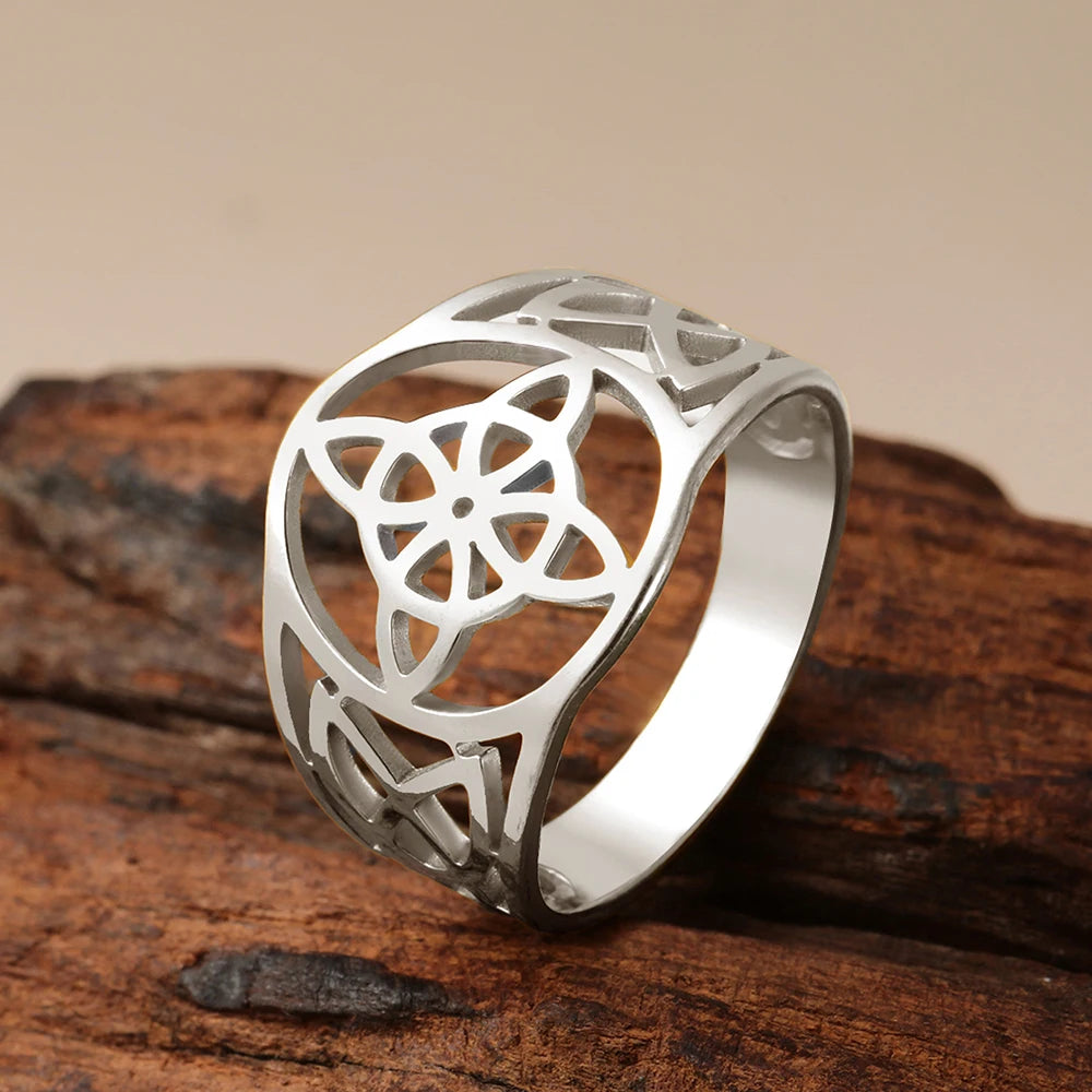 LIKGREAT bague noeud de sorcière pour femmes hommes creux en acier inoxydable bagues celtique Vintage amulette Protection Couple bijoux cadeaux