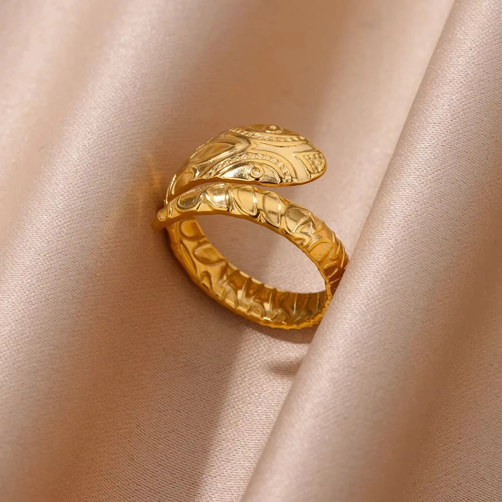 Bagues serpent en acier inoxydable plaqué or 316L pour femmes et hommes, anneau ouvert et réglable, bijoux esthétiques gothiques Vintage