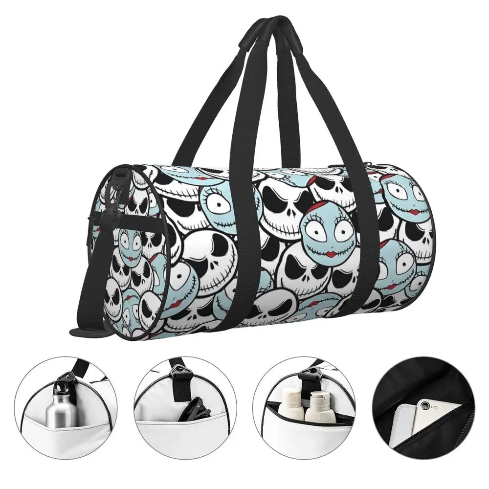 Sac fourre-tout de plage personnalisé Jack Skellington pour femmes, squelette vivant, grand compartiment, sacs de voyage pour salle de sport et plage
