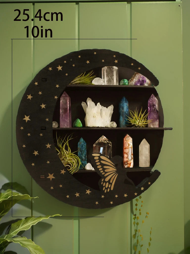 Étagère murale flottante à 3 niveaux, serpent noir, papillon, présentoir en cristal, support de rangement, rebord adapté au placement de bougies en pierre, 1 pièce