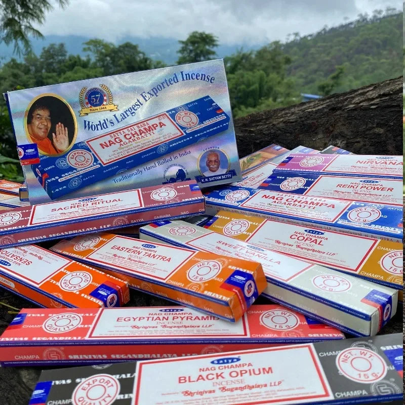 5 boîtes NAG Champa Incienso Satya Collection d'encens Satya bâtons faits à la main avec saveurs arômes médicinaux rafraîchissants parfums pour la maison