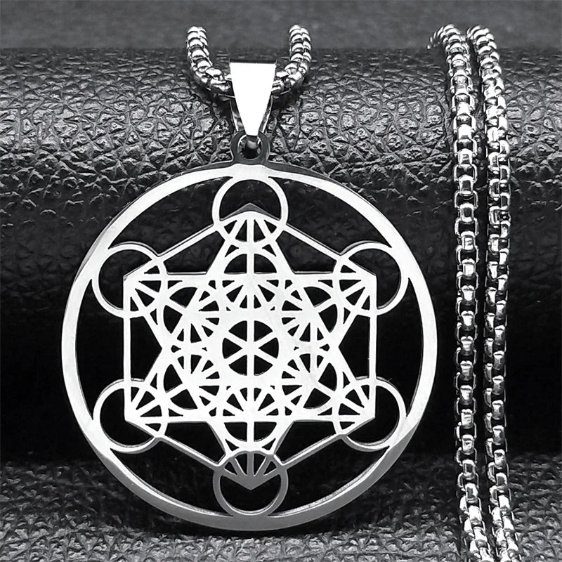 Yoga bouddhisme hindou 7 Chakra collier en acier inoxydable géométrie sacrée ange sceau Metatron symbole collier bijoux cadenas mujer