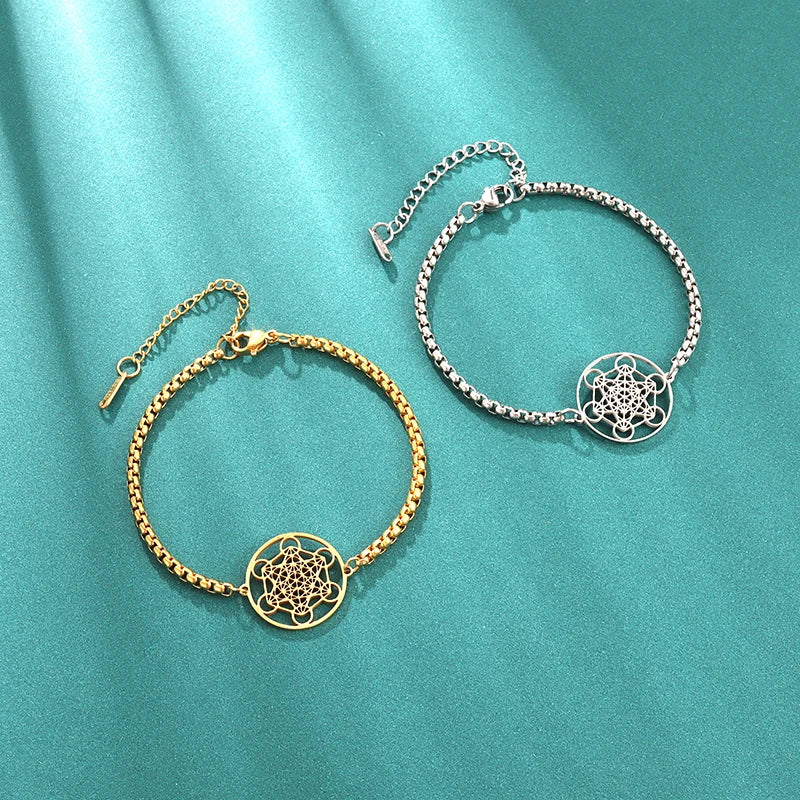 Metatron Cube Bracelet femme acier inoxydable archange jour Bracelet homme mode géométrie sacrée amulette bijoux cadeau