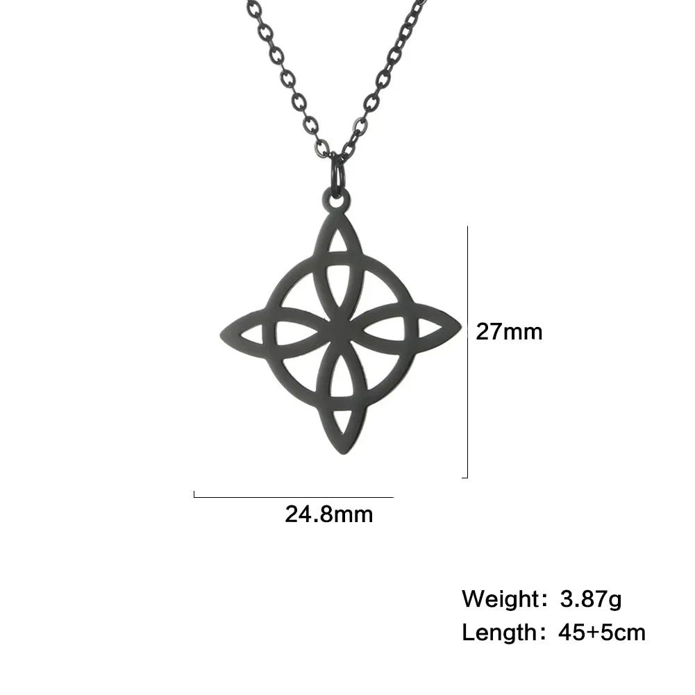 Skyrim Metatron Cube Collier pendentif noeud de sorcière Double amulette Protection Colliers en acier inoxydable Bijoux de sorcellerie vintage