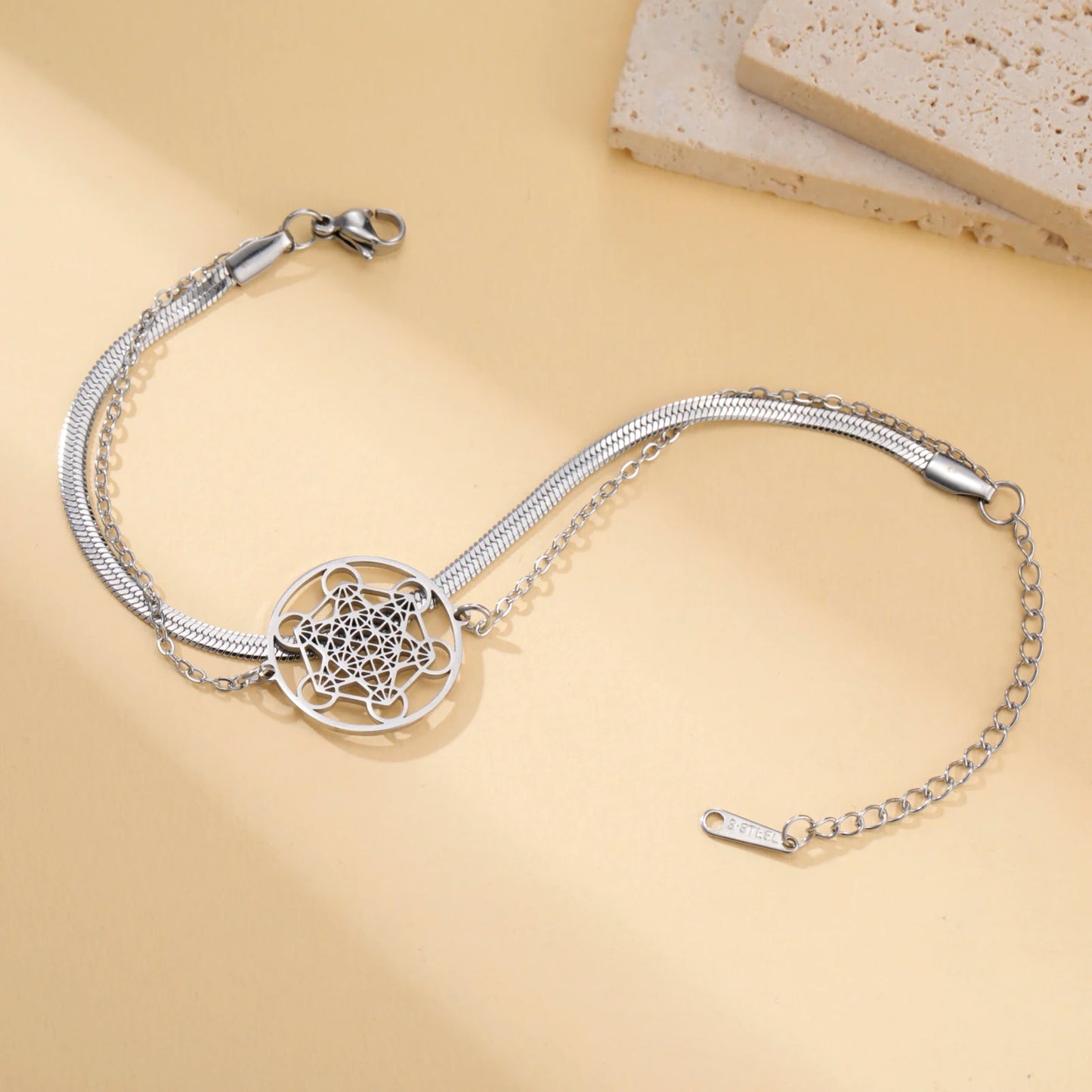 Skyrim archange joint Metatron pendentif Bracelet en acier inoxydable mâle femme bouddhiste hindou Talisman géométrie sacrée bijoux cadeau