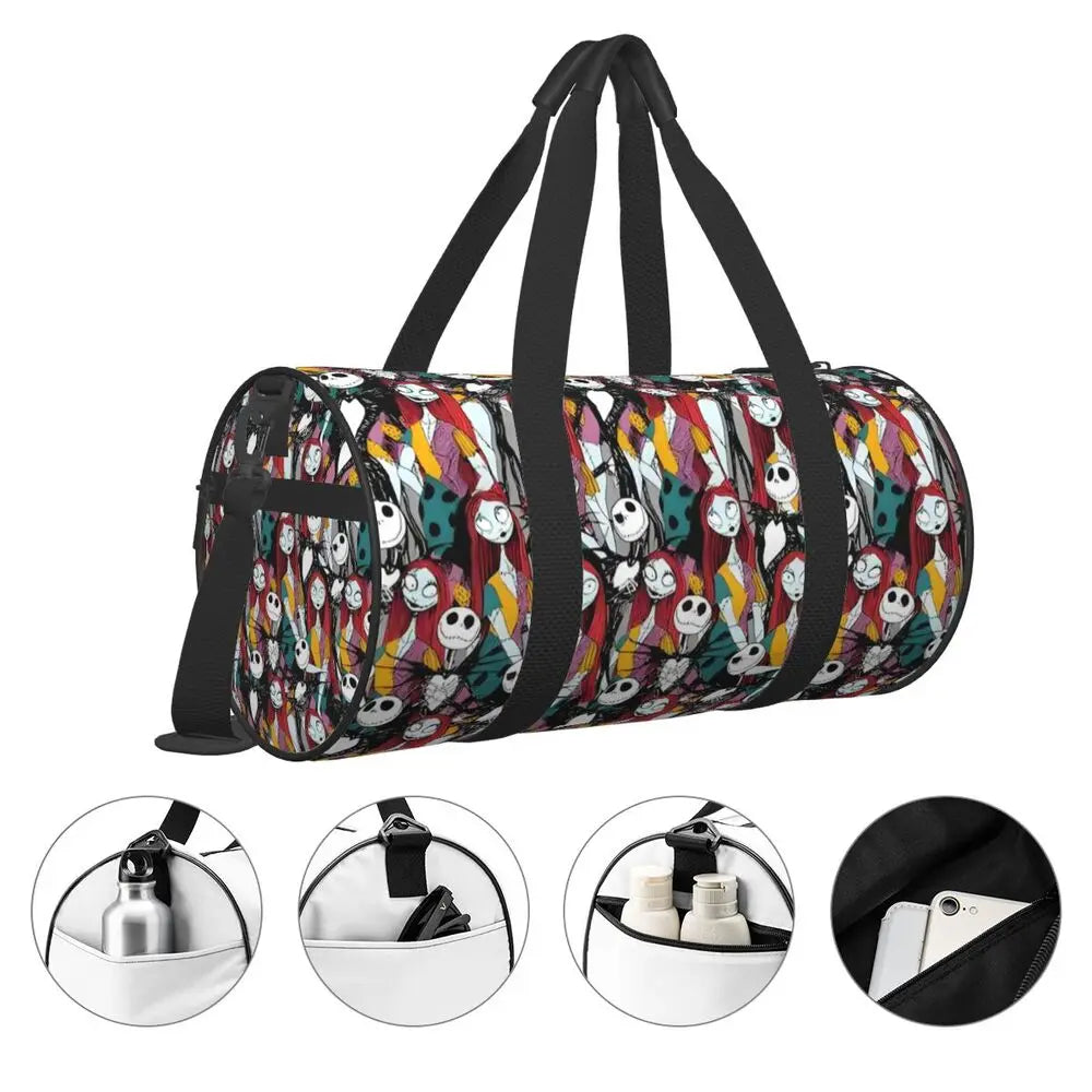 Sac fourre-tout de plage personnalisé Jack Skellington pour femmes, squelette vivant, grand compartiment, sacs de voyage pour salle de sport et plage