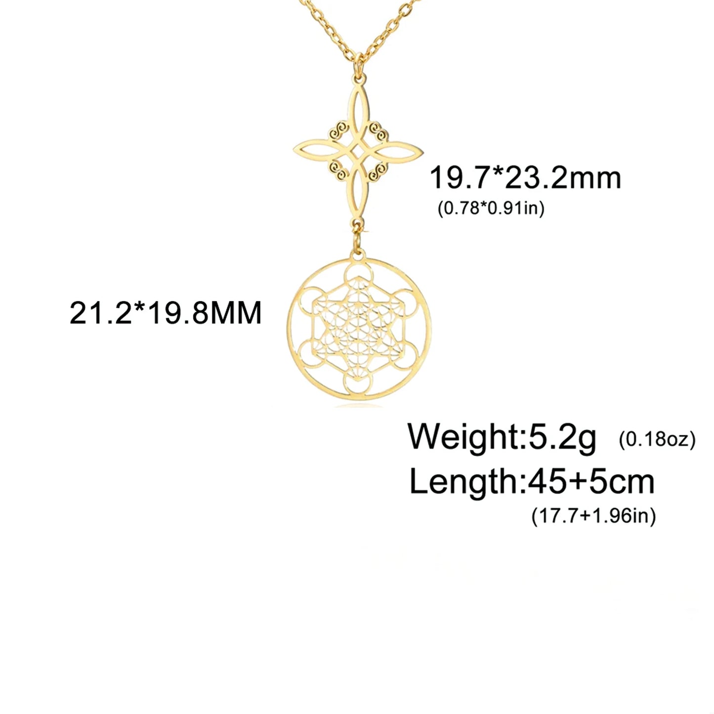 Skyrim Metatron Cube Collier pendentif noeud de sorcière Double amulette Protection Colliers en acier inoxydable Bijoux de sorcellerie vintage