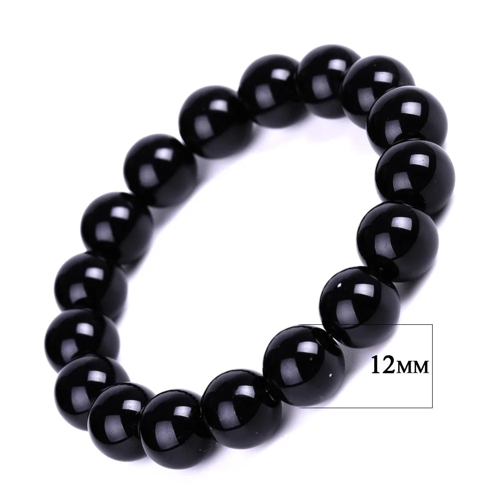 Bracelets bouddhistes tibétains en obsidienne noire pour hommes et femmes, amulette de bénédiction de prière, porte-bonheur, bijoux de médition, 4/6/8/10/12/14/16/18mm