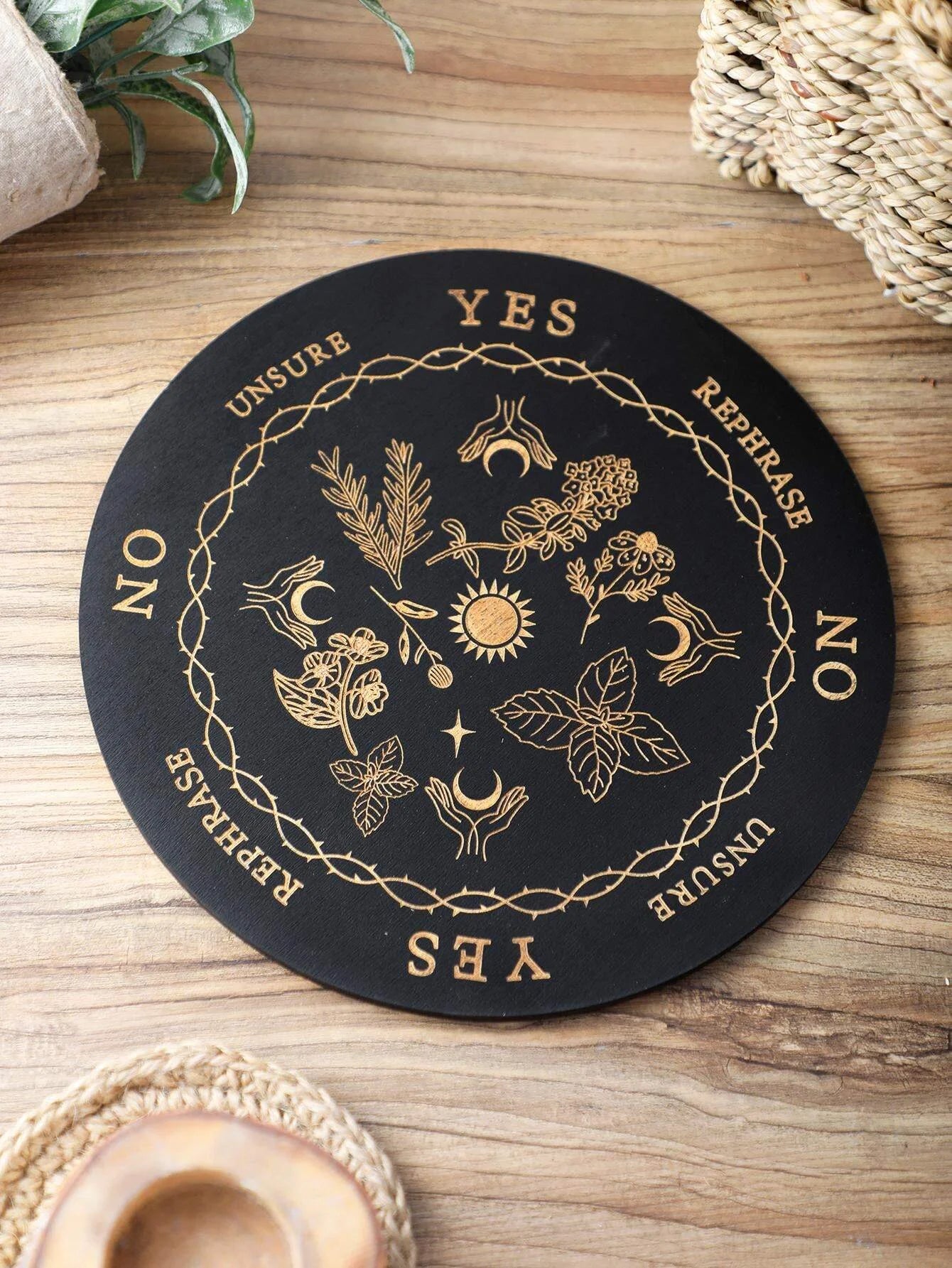 Planche à pendule en bois avec lune, étoile, Divination, énergie sculptée, planche de méditation de guérison, ornements, autel métaphysique