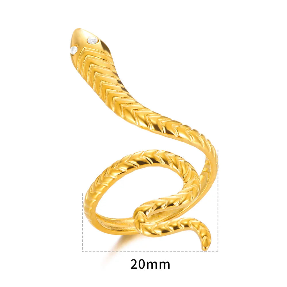 Bagues serpent en acier inoxydable plaqué or 316L pour femmes et hommes, anneau ouvert et réglable, bijoux esthétiques gothiques Vintage