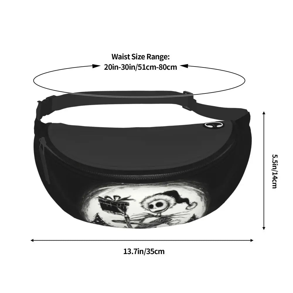 Sac Banane Personnalisé L'Étrange Noël de Monsieur Jack, Sacoche à Bandoulière pour Voyage, Randonnée, Téléphone, Poudres d'Argent