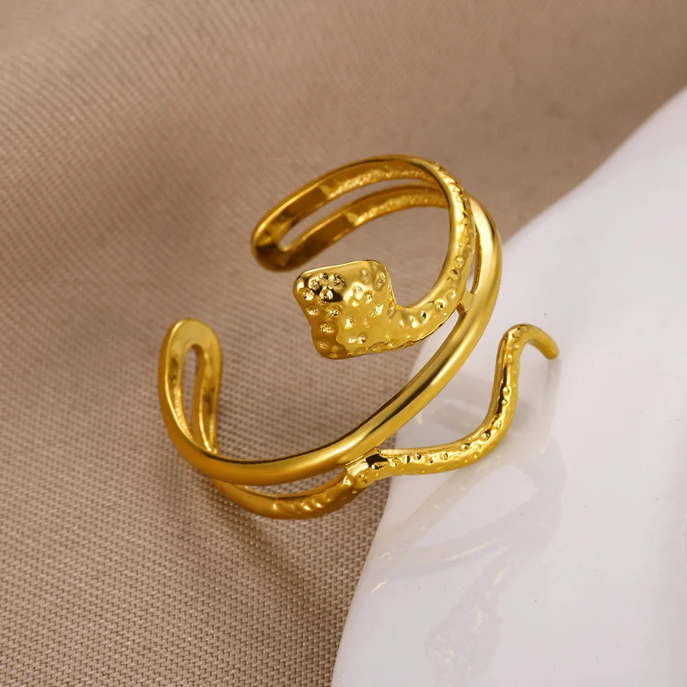 Bagues serpent en acier inoxydable plaqué or 316L pour femmes et hommes, anneau ouvert et réglable, bijoux esthétiques gothiques Vintage
