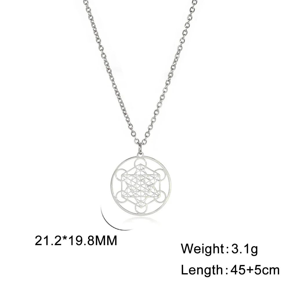 Skyrim Metatron Cube Collier pendentif noeud de sorcière Double amulette Protection Colliers en acier inoxydable Bijoux de sorcellerie vintage