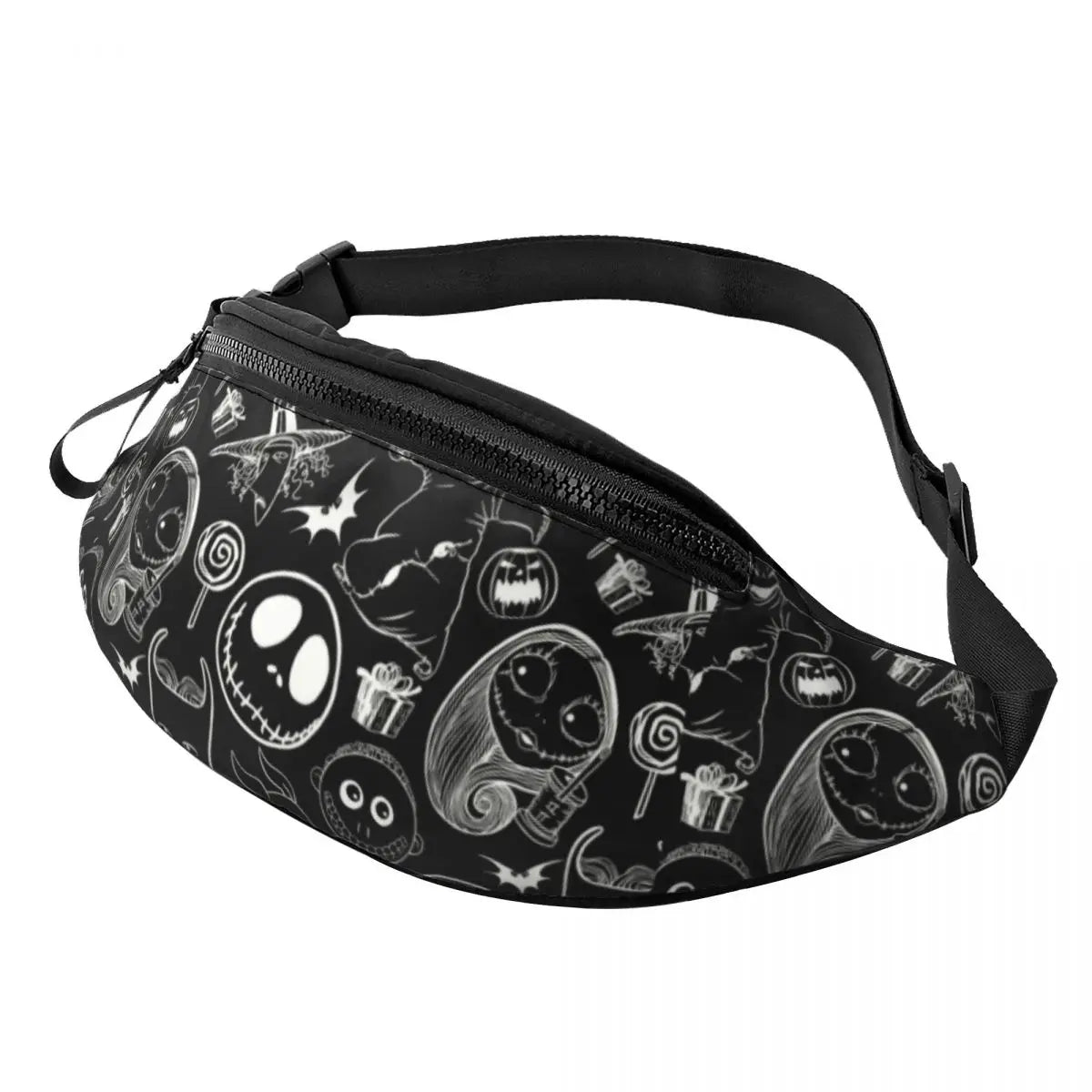 Sac Banane Personnalisé L'Étrange Noël de Monsieur Jack, Sacoche à Bandoulière pour Voyage, Randonnée, Téléphone, Poudres d'Argent