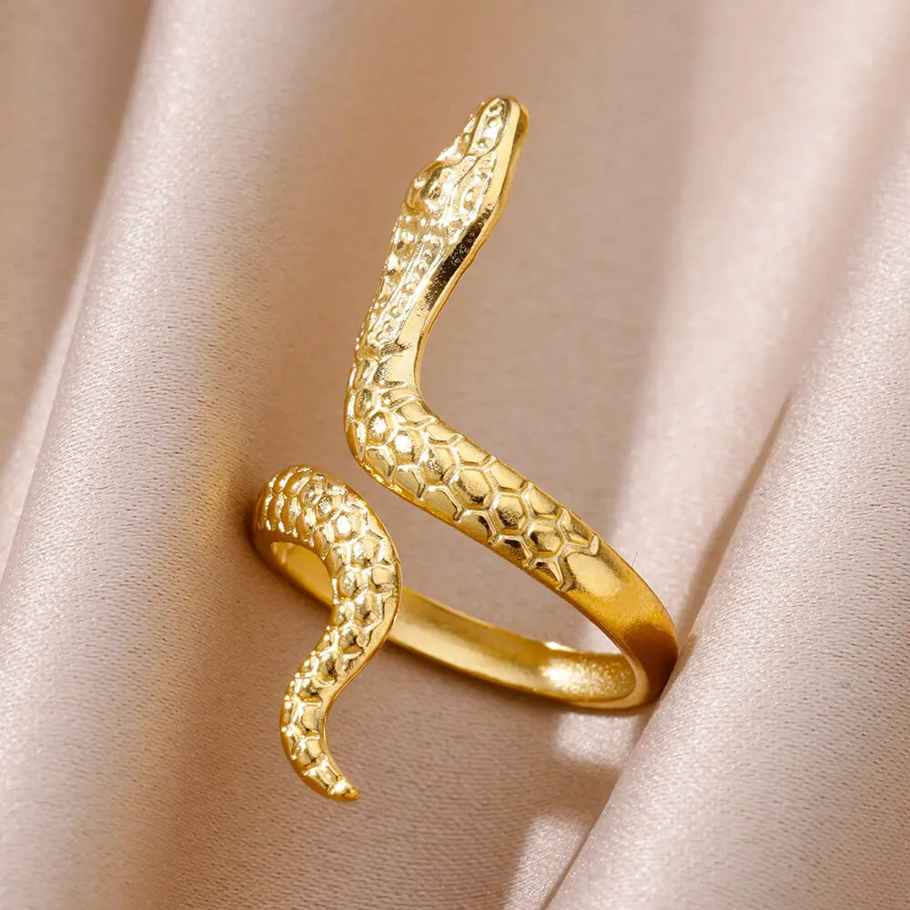 Bagues serpent en acier inoxydable plaqué or 316L pour femmes et hommes, anneau ouvert et réglable, bijoux esthétiques gothiques Vintage