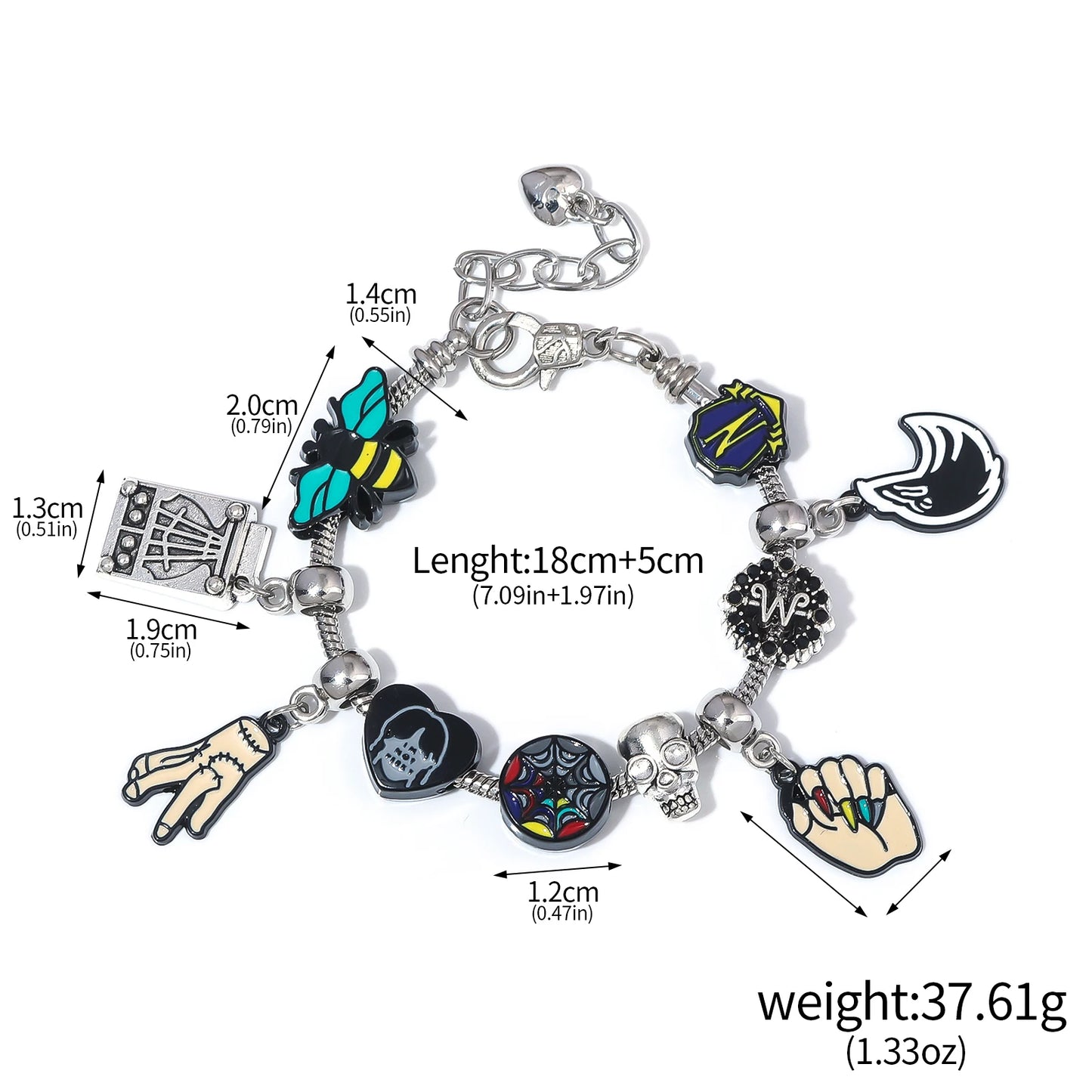 Bracelet de perles de fenêtre arc-en-ciel mercredi Addams, pendentif chose à main, bijoux gothiques pour femmes, accessoires cadeau