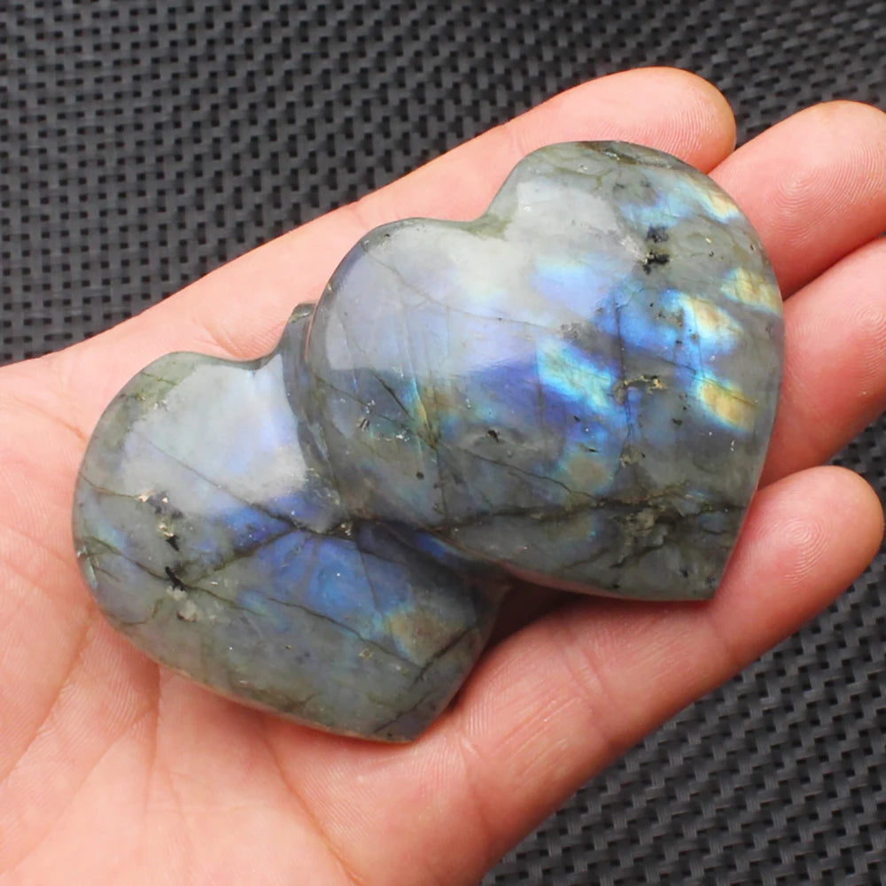 Pierre de cristal naturel en forme de cœur d'amour, Labradorite Reiki, guérison, Quartz Rose, décoration en cristal d'amour, artisanat 4-6cm