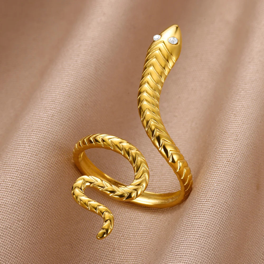 Bagues serpent en acier inoxydable plaqué or 316L pour femmes et hommes, anneau ouvert et réglable, bijoux esthétiques gothiques Vintage