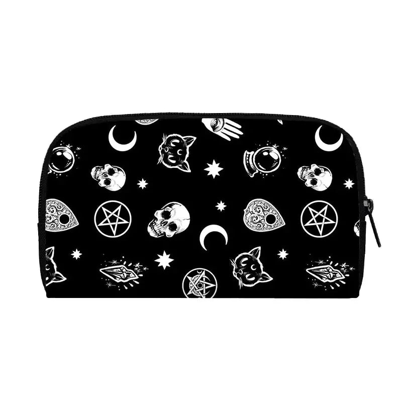 Portefeuille long de sorcière chat noir mignon pour hommes et femmes, sac à main gothique, sac à passeport, porte-monnaie pour téléphone, crâne de sorcellerie, filles
