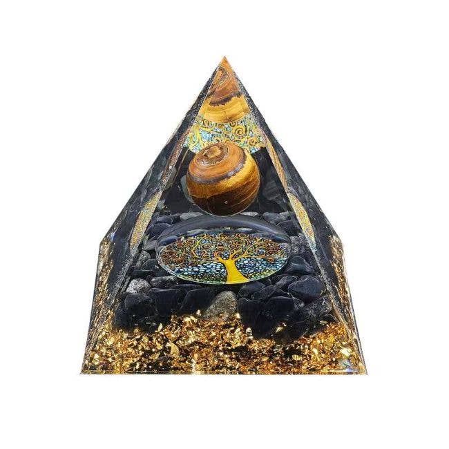 Orgonite Oeil de Tigre & Obsidienne Noire Arbre de Vie