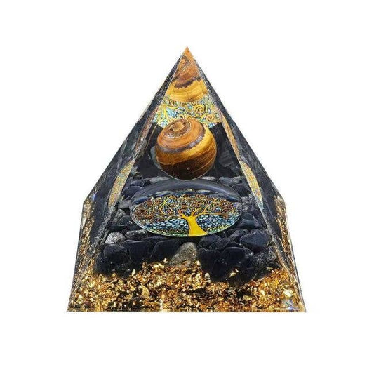Orgonite Oeil de Tigre & Obsidienne Noire Arbre de Vie