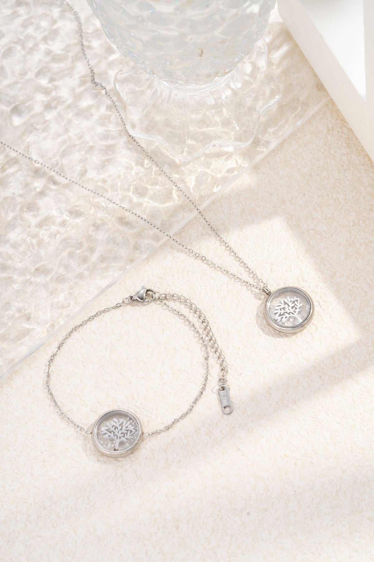 Parure Arbre de Vie Cristal Amovible Acier Inoxydable Argent