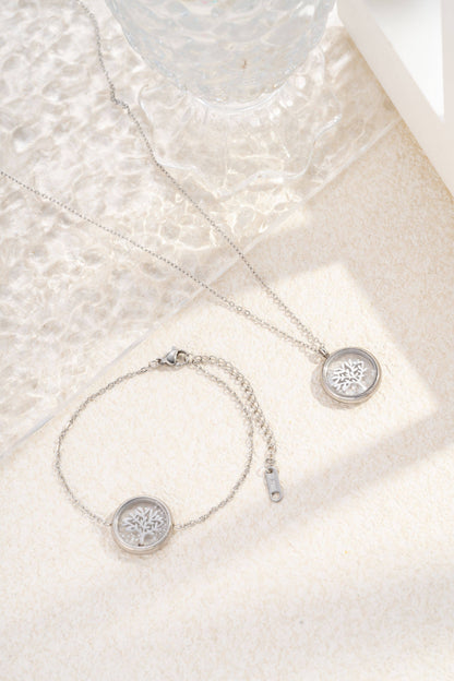 Parure Arbre de Vie Cristal Amovible Acier Inoxydable Argent