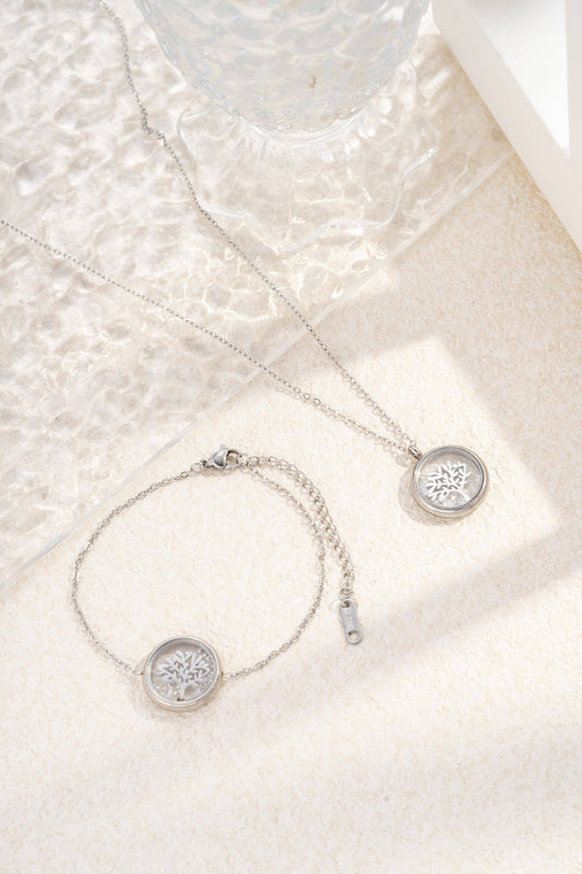 Parure Arbre de Vie Cristal Amovible Acier Inoxydable Argent