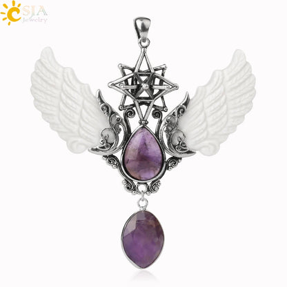 pendentif pierre naturelle pierre naturelle et cristaux , amethyste pierre naturelle Merkaba Collier avec pendentif en pierre naturelle, Collier forme de goutte d'eau, style Vintage, bijoux ailes d'ange, Lapis Lazuli