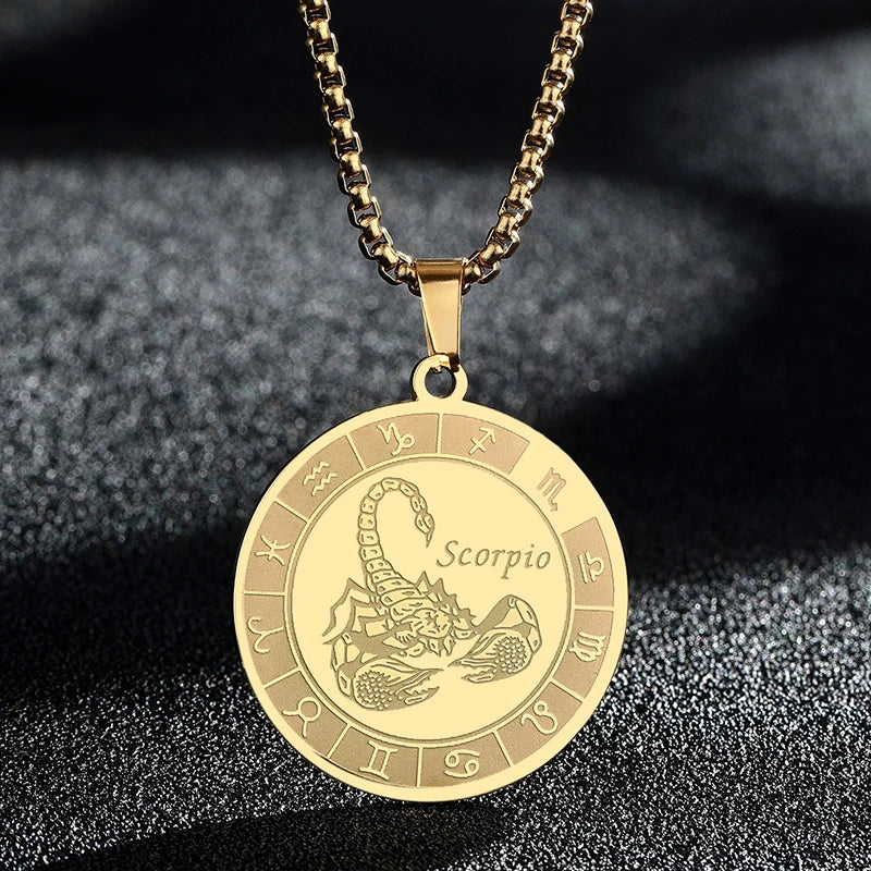Collier signe du zodiaque en acier inoxydable pour hommes et femmes, pendentif Symdockers vebra, collier amulette, 12 constellations