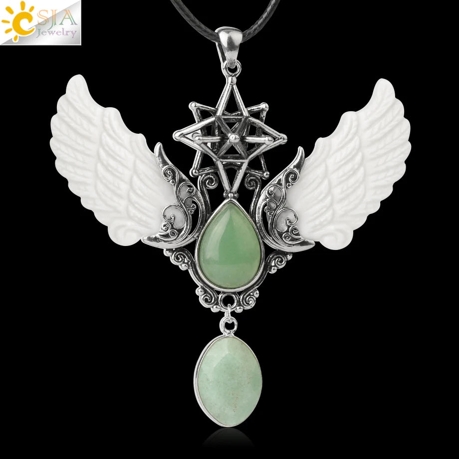 pendentif pierre naturelle pierre naturelle et cristaux , amethyste pierre naturelle Merkaba Collier avec pendentif en pierre naturelle, Collier forme de goutte d'eau, style Vintage, bijoux ailes d'ange, Lapis Lazuli