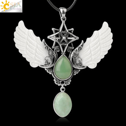 pendentif pierre naturelle pierre naturelle et cristaux , amethyste pierre naturelle Merkaba Collier avec pendentif en pierre naturelle, Collier forme de goutte d'eau, style Vintage, bijoux ailes d'ange, Lapis Lazuli