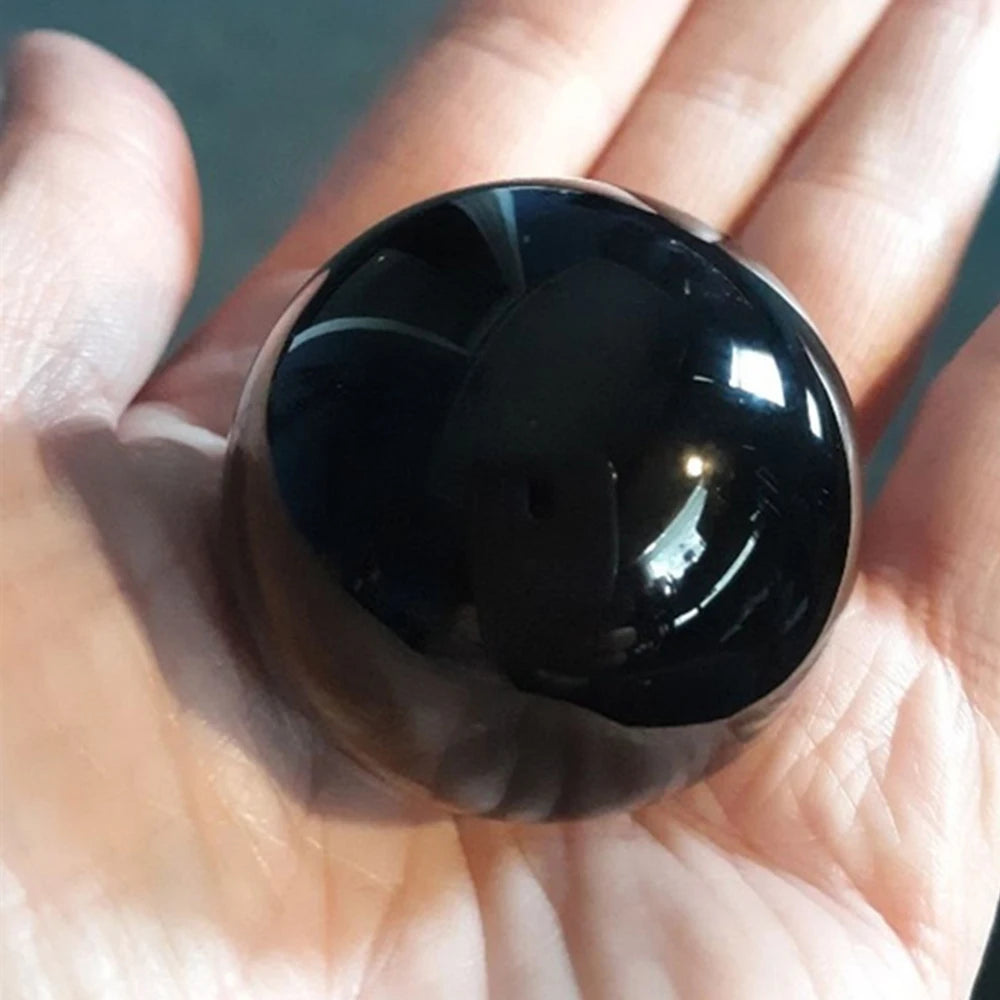 Sphère d'obsidienne noire naturelle asiatique 20-60mm, boule magique en cristal de Quartz, pierre de roche Reiki de guérison, objets de collection sans Base