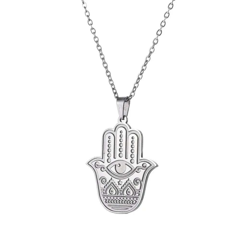 LIKGREAT main de Fatima Hamsa pendentif collier pour femmes en acier inoxydable classique mauvais œil breloques tour de cou bijoux cadeaux