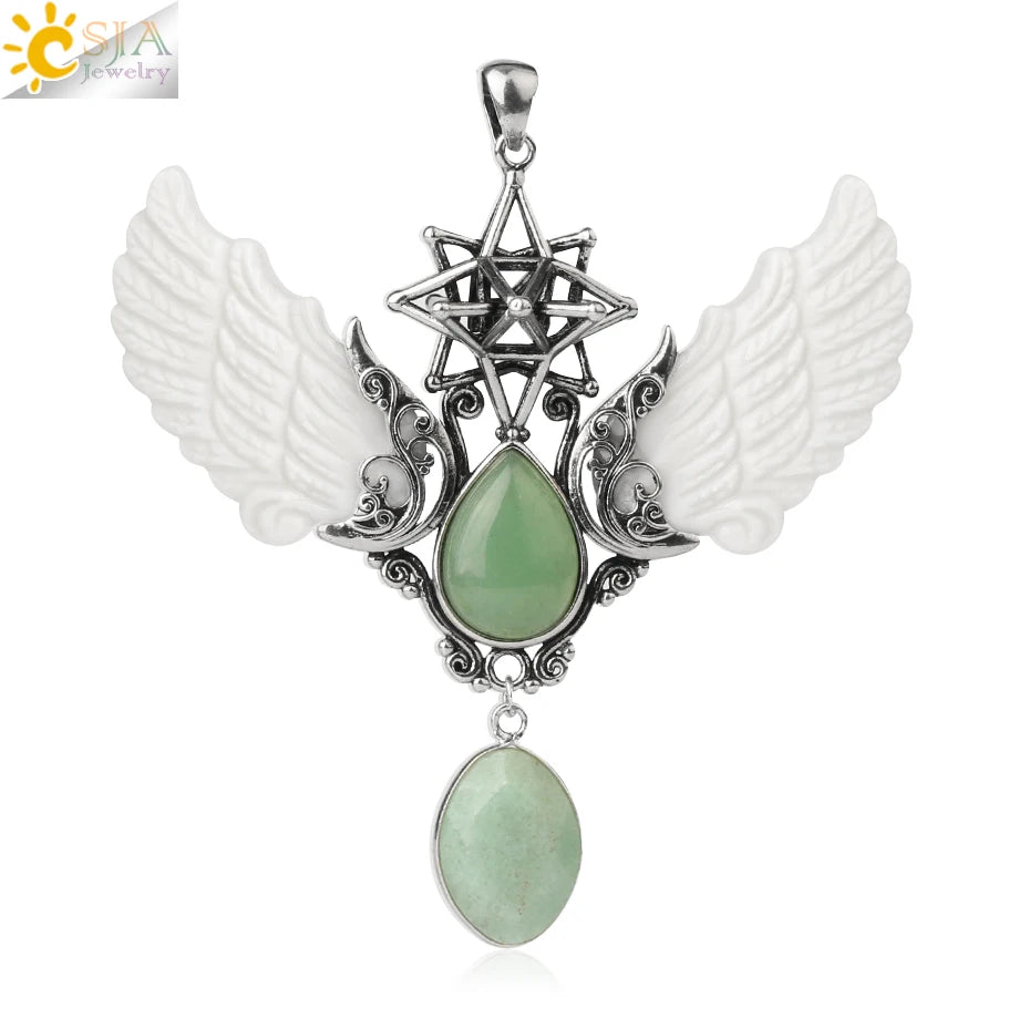 pendentif pierre naturelle pierre naturelle et cristaux , amethyste pierre naturelle Merkaba Collier avec pendentif en pierre naturelle, Collier forme de goutte d'eau, style Vintage, bijoux ailes d'ange, Lapis Lazuli