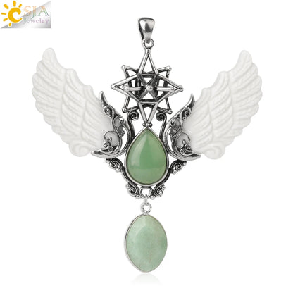 pendentif pierre naturelle pierre naturelle et cristaux , amethyste pierre naturelle Merkaba Collier avec pendentif en pierre naturelle, Collier forme de goutte d'eau, style Vintage, bijoux ailes d'ange, Lapis Lazuli