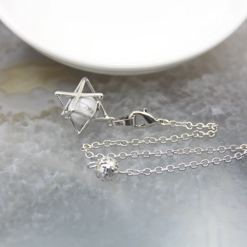 Merkaba-Pendentif en Pierre Naturelle pour Homme et Femme, Pendule en Clip Blanc, Howlite, Hématite, Hexagramme, Colliers de la raq, Bijoux de Cheminée