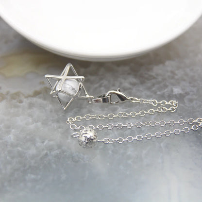 Merkaba-Pendentif en Pierre Naturelle pour Homme et Femme, Pendule en Clip Blanc, Howlite, Hématite, Hexagramme, Colliers de la raq, Bijoux de Cheminée