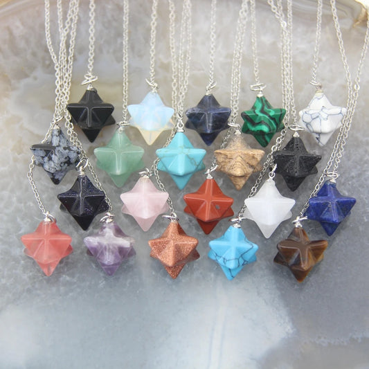 Pendentif Quartz en pierre naturelle pour hommes et femmes, cristal Merkaba, étoile, Onyx, Divination, bijoux tendance