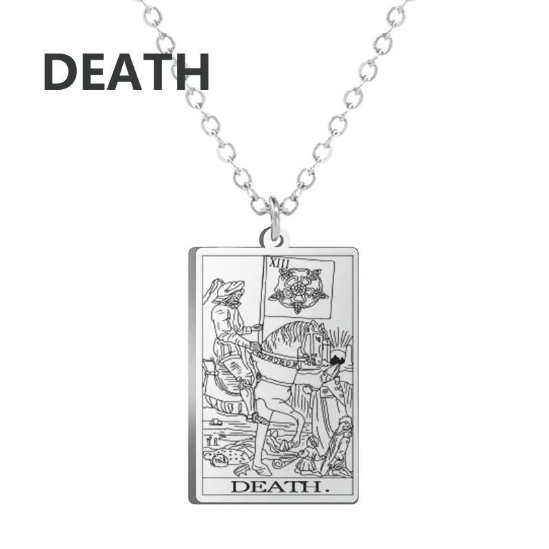 Dawapara – collier de cartes de Tarot pour femmes, en acier inoxydable, amulette de richesse, Tarot classique, arcanes majeurs, bijoux de Divination