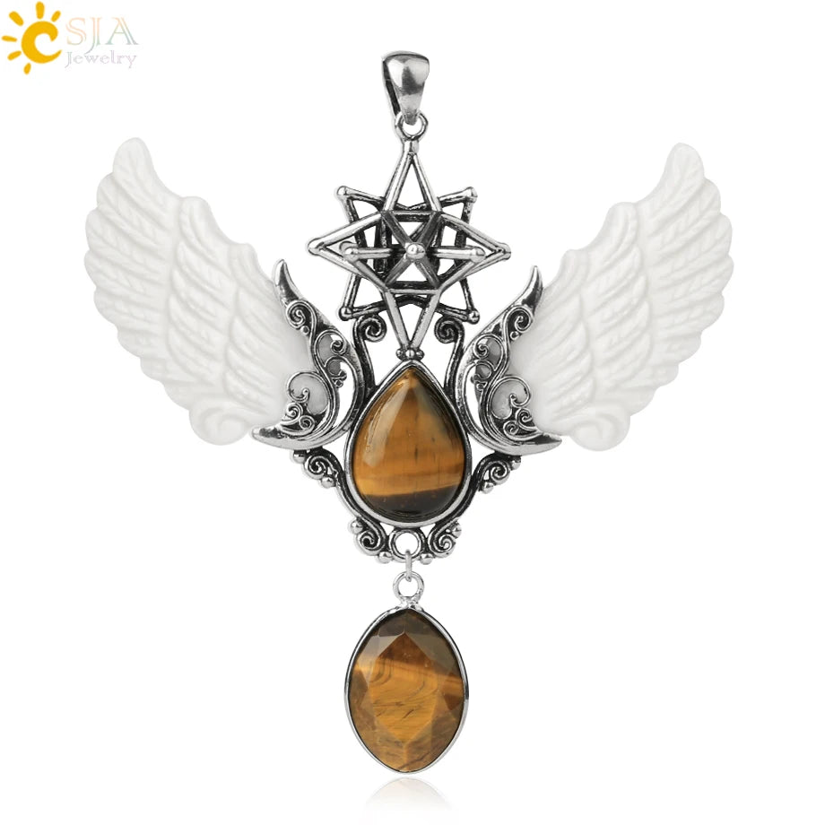 pendentif pierre naturelle pierre naturelle et cristaux , amethyste pierre naturelle Merkaba Collier avec pendentif en pierre naturelle, Collier forme de goutte d'eau, style Vintage, bijoux ailes d'ange, Lapis Lazuli