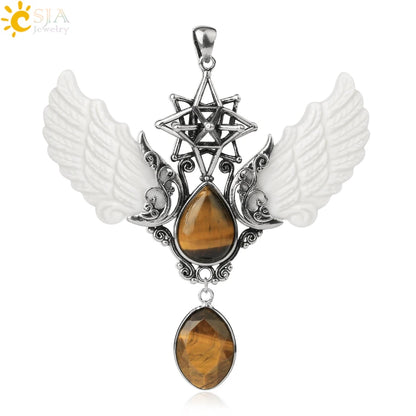 pendentif pierre naturelle pierre naturelle et cristaux , amethyste pierre naturelle Merkaba Collier avec pendentif en pierre naturelle, Collier forme de goutte d'eau, style Vintage, bijoux ailes d'ange, Lapis Lazuli