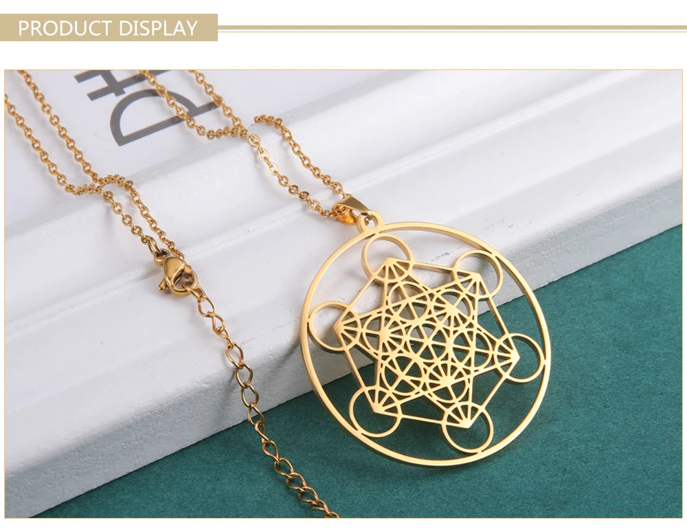 Skyrim – collier Cube d'ange sceau archange Metatron, en acier inoxydable, pour femmes et hommes, amulette de géométrie sacrée, bijoux spirituels religieux