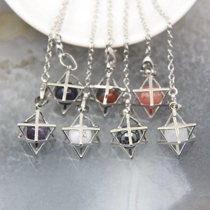 Merkaba-Pendentif en Pierre Naturelle pour Homme et Femme, Pendule en Clip Blanc, Howlite, Hématite, Hexagramme, Colliers de la raq, Bijoux de Cheminée